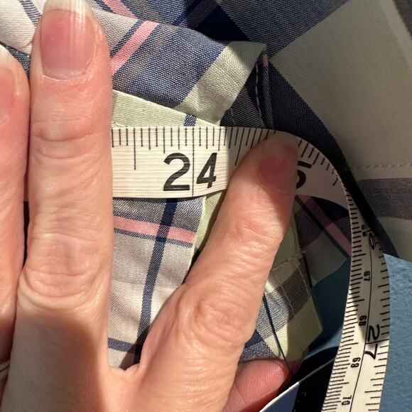 George NWT Large Short Sleeve Button Up Plaid Green Blue Casual Business Work - Picture 4 of 9